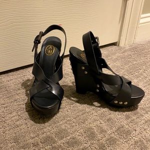 Ash Lucy Wedge Sandals European size 36.5 Black.  Never worn.